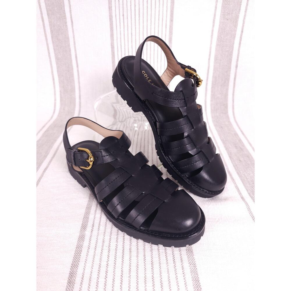 Cole Haan Shoes Womens 7.5 Tatiana Black Fisherman Sandals Woven Leather Summer